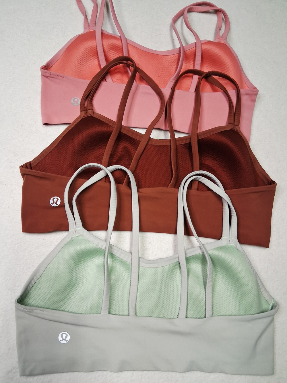 3pc Cloud lululemon athletica Strappy Sports Bras in Pink, Brown, Mint